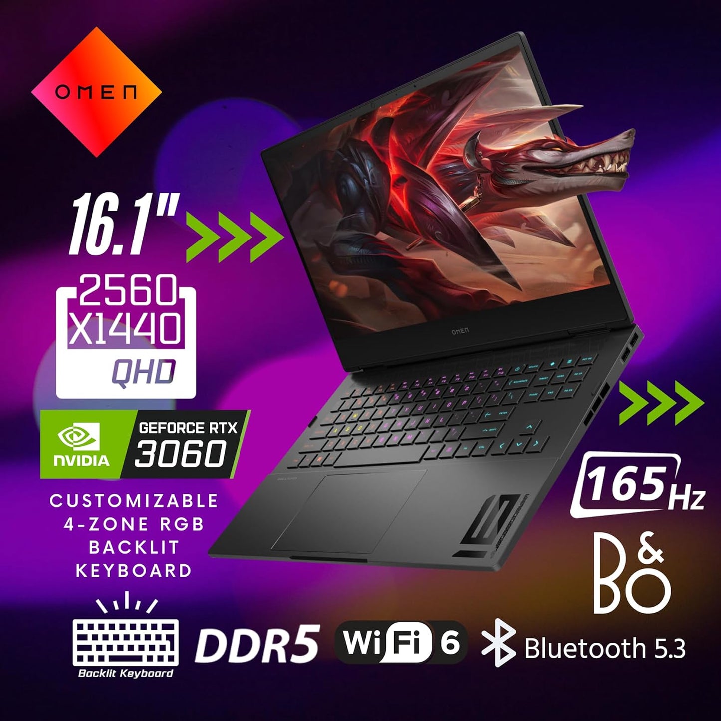 HP OMEN – 16.1 in QHD - Intel Core i9‑12900H - 16 GB DDR5 - NVIDIA GeForce RTX 3060 - 1 TB SSD - Shadow Black