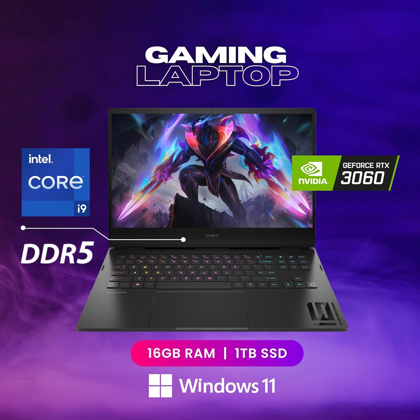 HP OMEN – 16.1 in QHD - Intel Core i9‑12900H - 16 GB DDR5 - NVIDIA GeForce RTX 3060 - 1 TB SSD - Shadow Black