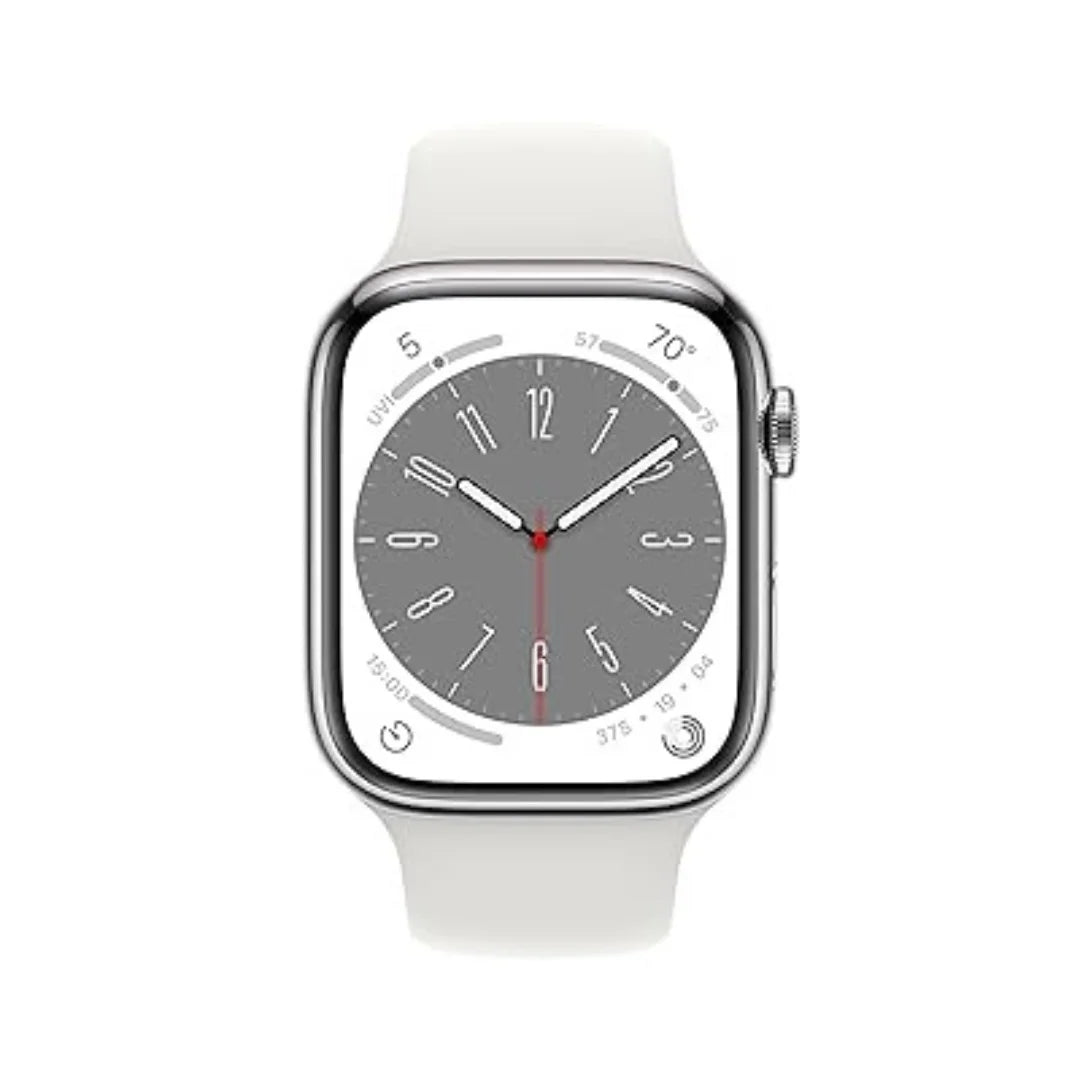 Apple Watch Series 8 (GPS+ Cellular 45MM) Silver Aluminum Case with White Sport Band - MP4Q3LL/A