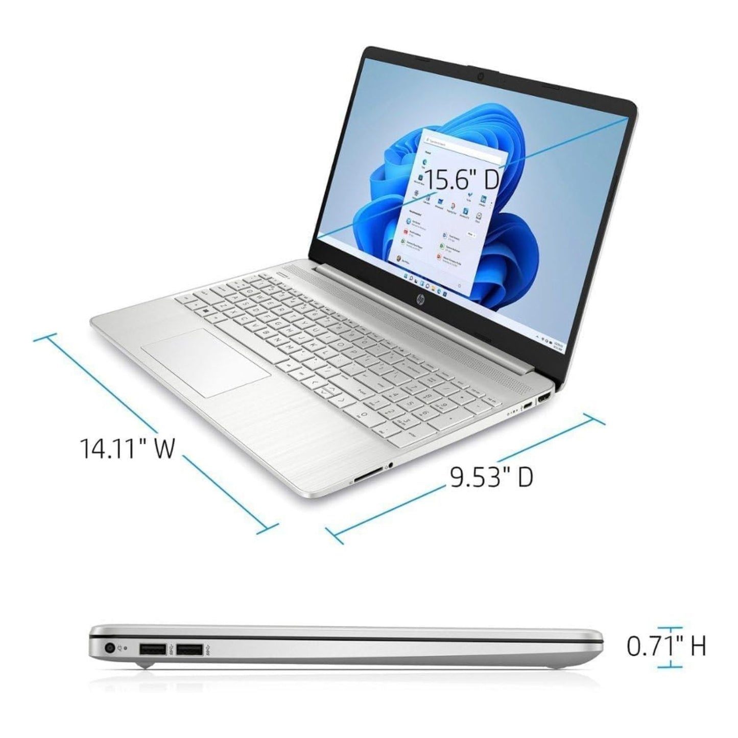 HP Laptop – 15.6" WXGA Touch – Intel Core i3‑1215U – 8 GB RAM – 256 GB SSD – Silver – 15‑dy5033dx