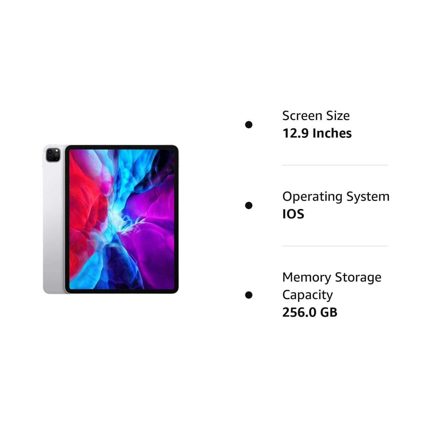 Apple iPad Pro 12.9", Wi-Fi + Cellular, 256GB - Silver 4th Gen (2020) MXFY2LL/A