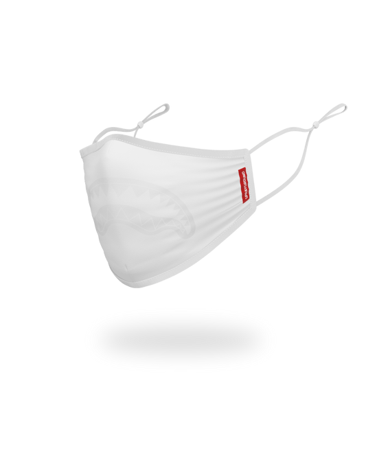 ADULT WHITE ON WHITE SHARK FORM-FITTING FACE MASK