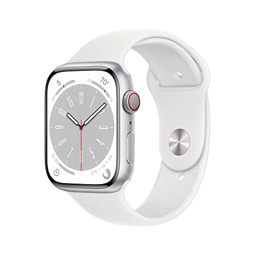 Apple Watch Series 8 (GPS+ Cellular 45MM) Silver Aluminum Case with White Sport Band - MP4Q3LL/A