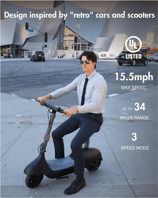 OKAI - Ceetle Pro Electric Scooter with Foldable Seat w/35 Miles Max Range & 15.5mph Top Speed - Black - EA10C-BLACK