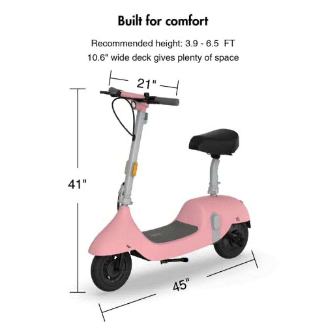 OKAI - Ceetle Pro Electric Scooter with Foldable Seat w/35 Miles Max Range & 15.5mph Top Speed - Pink - EA10C-PINK