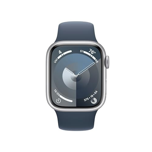 Apple Watch Series 9 (GPS) 41mm Aluminum Case with Storm Blue Sport Band - M/L - Silver - MR913LL/A
