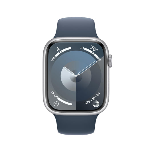 Apple Watch Series 9 (GPS + Cellular) – 45mm Silver Aluminum Case with Storm Blue Sport Band (M/L) – MRMH3LW/A