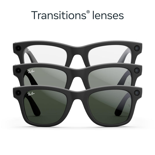 Ray-Ban Meta – Wayfarer Smart Glasses with Meta AI, Audio, Photo, and Video – Clear to Green Transitions Lenses – Matte Black – 601SM150