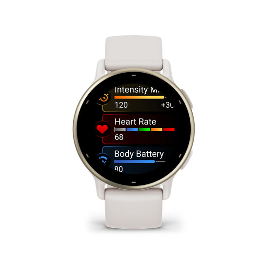 Garmin Vivoactive 5 GPS Smartwatch – 42mm Cream Gold Aluminum with Ivory Silicone Band – 010-02862-11
