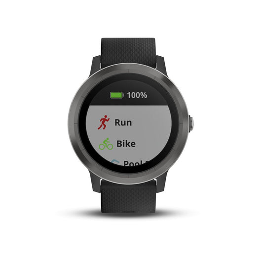 Garmin Vivoactive 3 43mm Slate Stainless Steel with Black Case w/ Black Silicone Band - 010-01769-11
