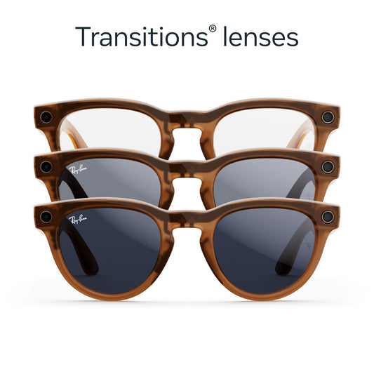 Ray-Ban Meta – Headliner Smart Glasses with Meta AI, Audio, Photo, and Video – Clear to Sapphire Transitions Lenses – Shiny Caramel – 6706MF50