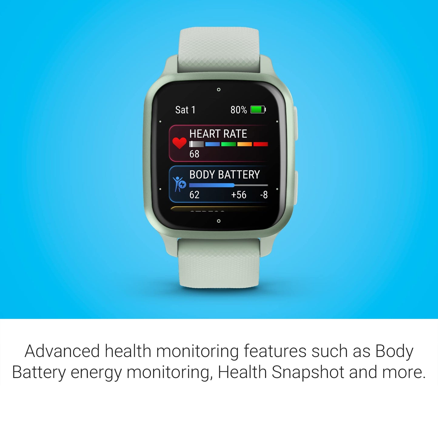 Garmin Venu Sq 2 GPS Smartwatch – 40mm – Cool Mint Case with Cool Mint Silicone Band – 010-02701-02
