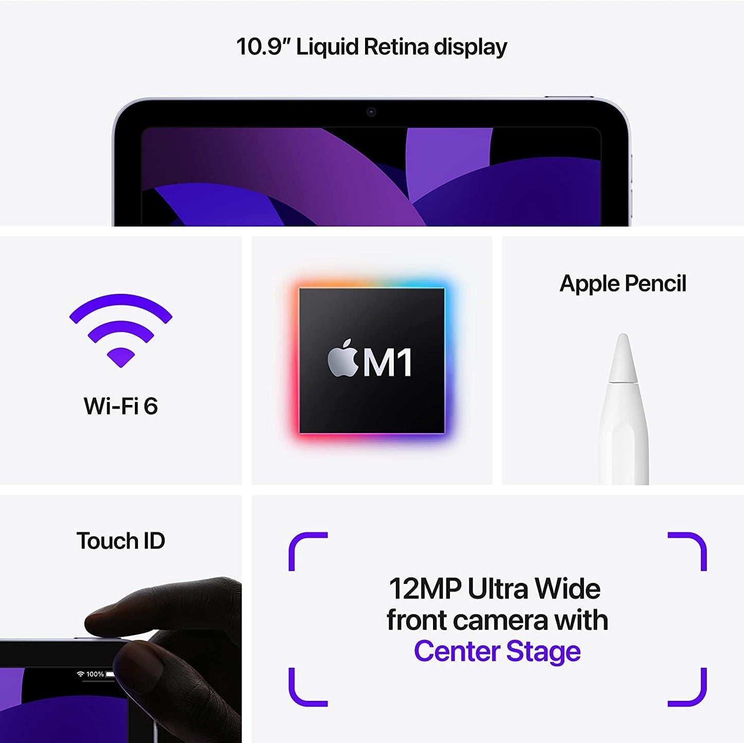 Apple iPad Air 5th Gen (2022) WiFi Only - 64GB - Purple - MME23LL/A
