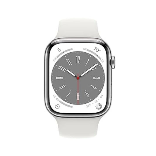 Apple Watch Series 8 (GPS+ Cellular 45MM) Silver Aluminum Case with White Sport Band - MP4Q3LL/A