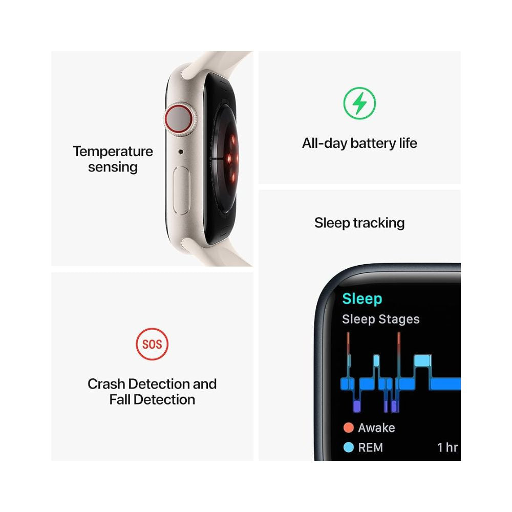 Apple Watch Series 8 GPS+Cell 45mm Starlight Aluminum Case - Starlight Sport Band  - M/L - MNVQ3LL/A