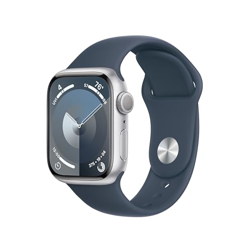 Apple Watch Series 9 (GPS) 41mm Aluminum Case with Storm Blue Sport Band - M/L - Silver - MR913LL/A