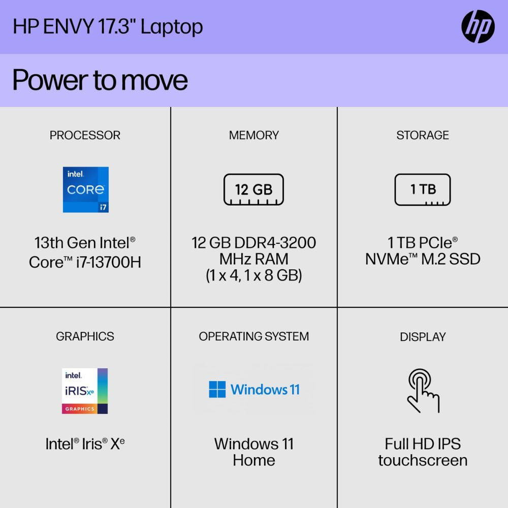 HP Envy - FHD Touch - i7 13700H - 12GB RAM - 1TB SSD - Silver