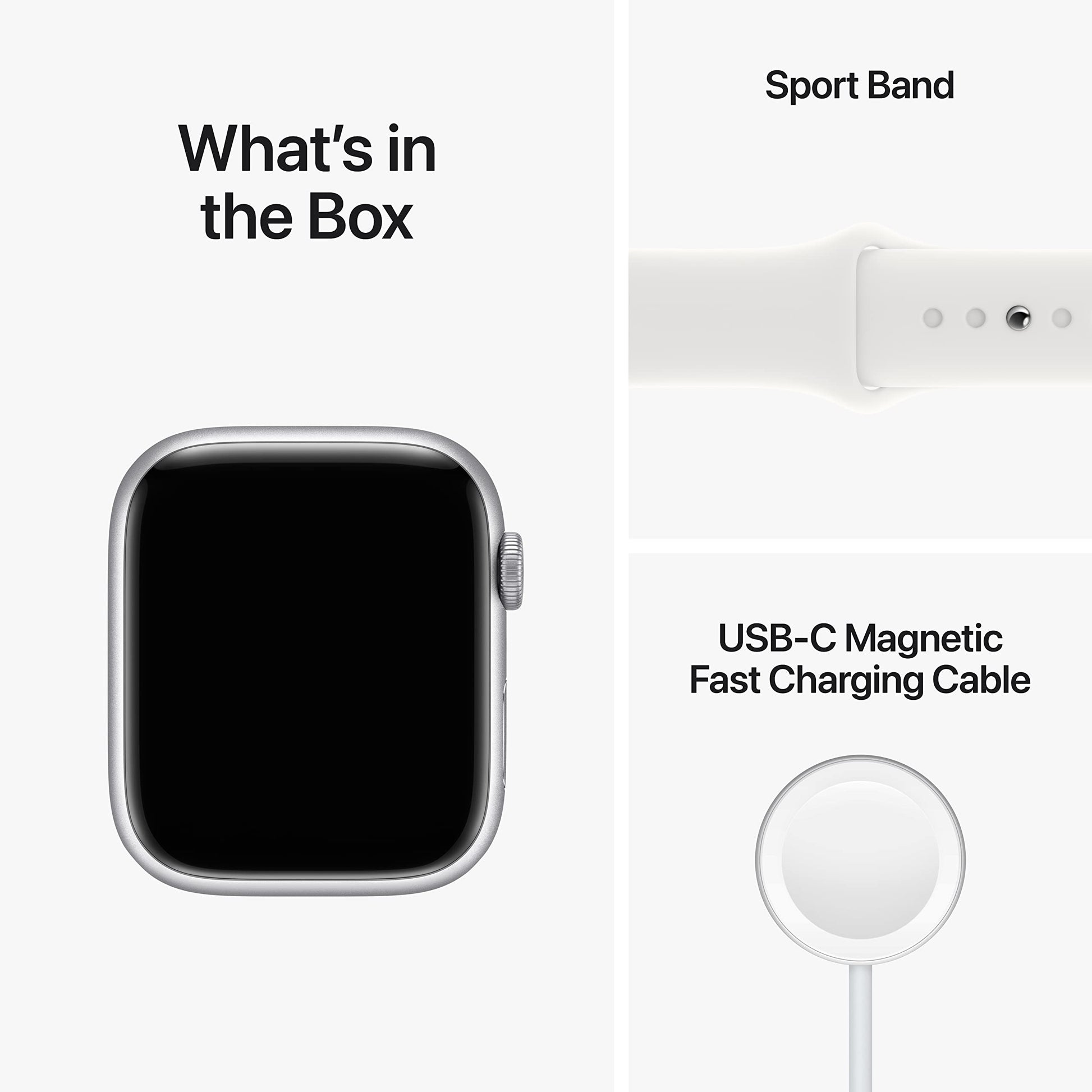 Apple Watch Series 8 GPS 45mm Aluminum Case w/ White Sport Band SM Silver - MP6P3LL/A