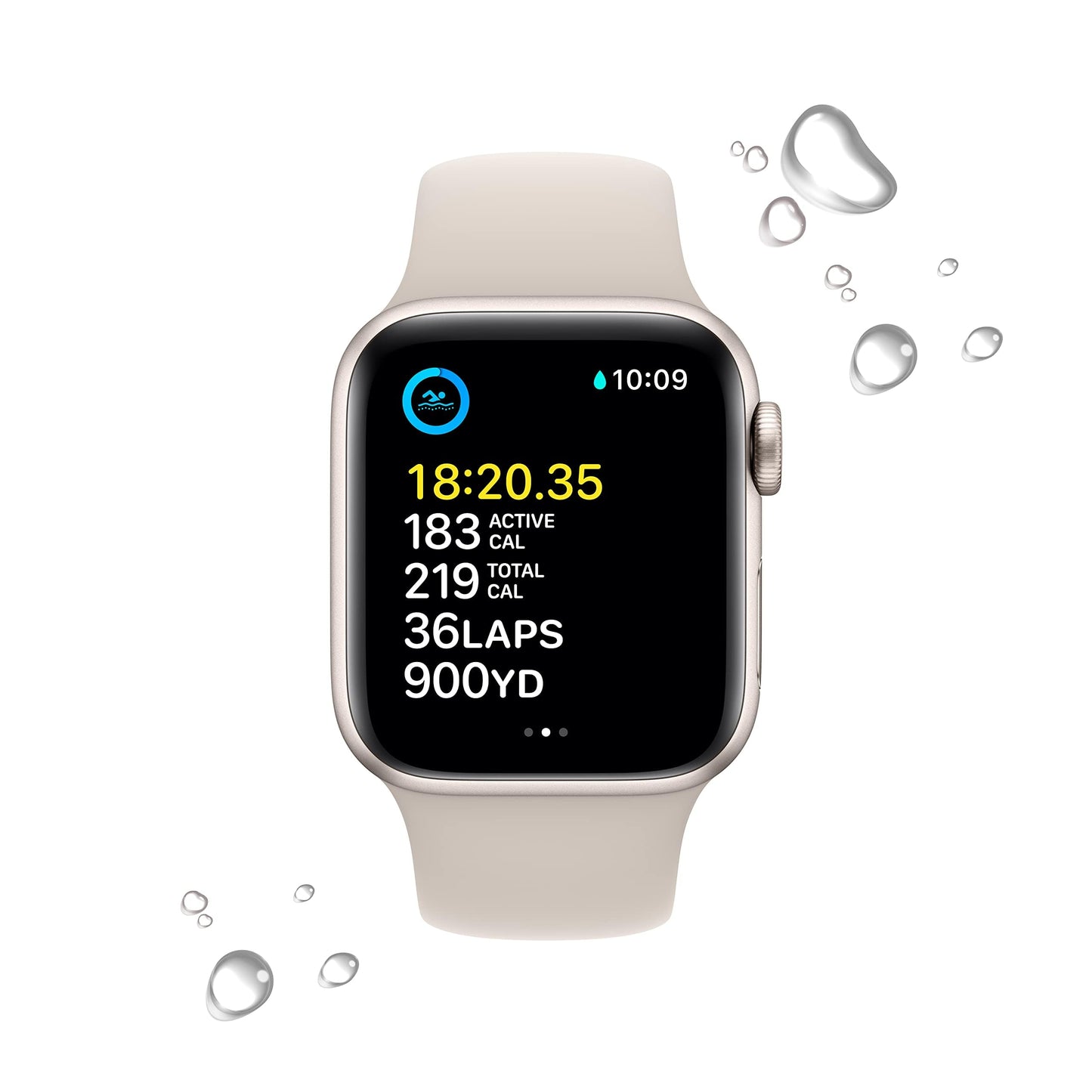Apple Watch SE 2nd Gen (GPS) 40mm Starlight Aluminum Case w/ Starlight Sport Band - M/L - MR9V3LL/A