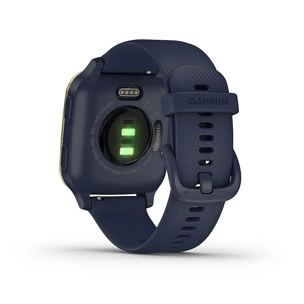 Garmin Venu Sq Music Edition GPS Smartwatch – 33mm Navy Case with Light Gold Bezel – 010-02426-02