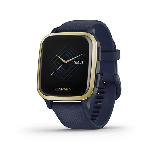 Garmin Venu Sq Music Edition GPS Smartwatch – 33mm Navy Case with Light Gold Bezel – 010-02426-02