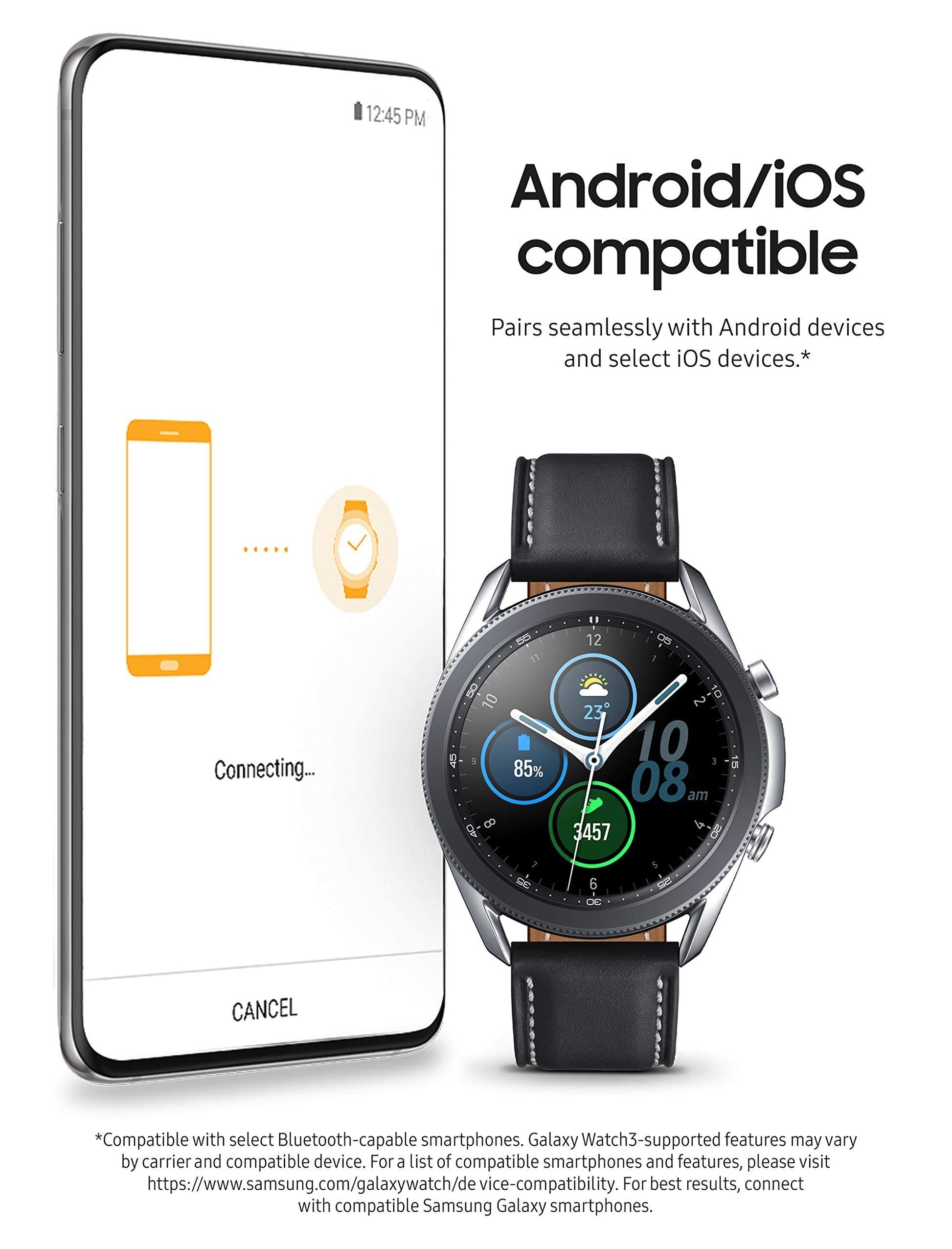 Samsung Galaxy Watch3 SM-R850 41mm Mystic Silver Stainless Steel Case with Black - SM-R850NZSAXAR