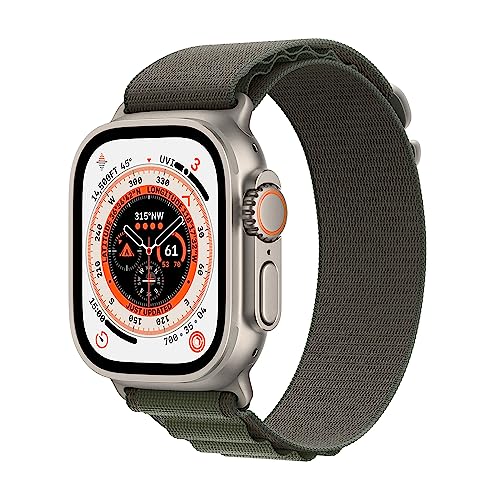 Apple Watch Ultra [GPS + Cellular 49mm] Titanium Case with Green Alpine Loop, Large - MQEX3LL/A