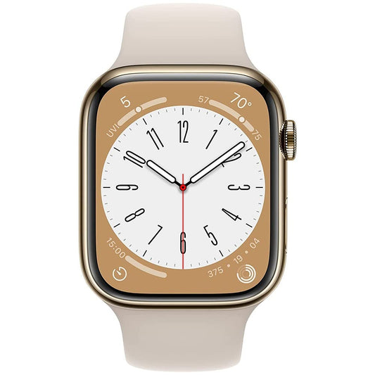 Apple Watch Series 8 (GPS + Cellular, 41MM) Gold Stainless Steel Case with Starlight Sport Band - S/M - MNV93LL/A