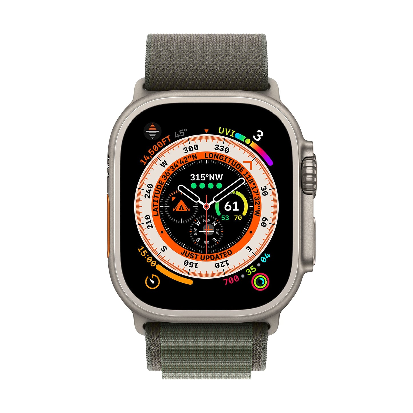 Apple Watch Ultra [GPS + Cellular 49mm] Titanium Case with Green Alpine Loop, Large - MQEX3LL/A