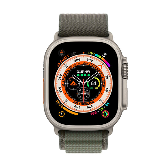 Apple Watch Ultra [GPS + Cellular 49mm] Titanium Case with Green Alpine Loop, Large - MQEX3LL/A