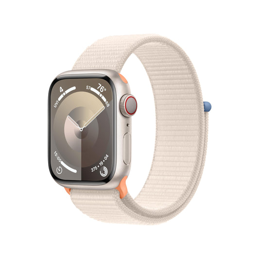 Apple - Watch Series 9 GPS + Cellular 41mm Starlight Aluminum Case with Starlight Sport Loop - MRHQ3LW/A