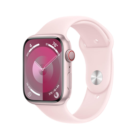 Apple Watch Series 9 (GPS + Cellular) 45mm Aluminum Case with Light Pink Sport Band - S/M - Pink - MRMK3LL/A