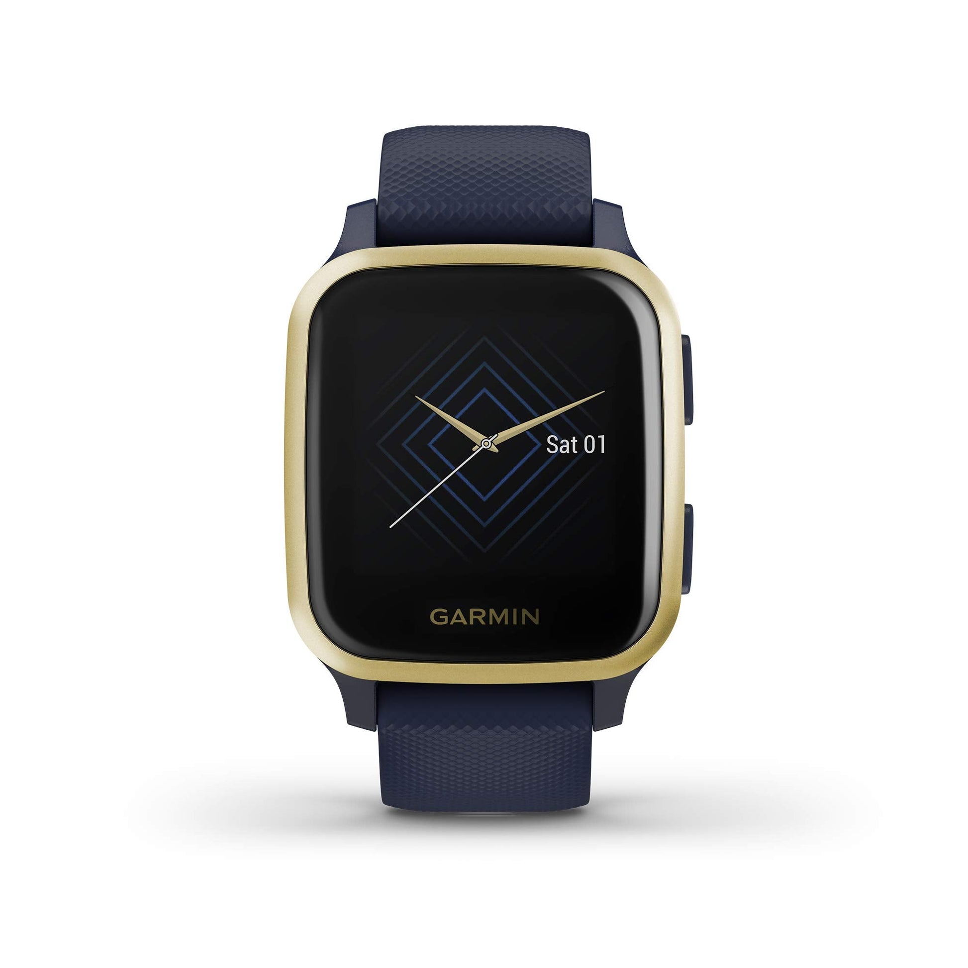 Garmin Venu Sq Music Edition GPS Smartwatch – 33mm Navy Case with Light Gold Bezel – 010-02426-02