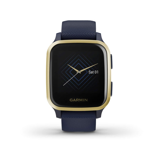 Garmin Venu Sq Music Edition GPS Smartwatch – 33mm Navy Case with Light Gold Bezel – 010-02426-02