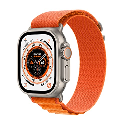 Apple Watch Ultra [GPS + Cellular 49mm] Titanium Case with Orange Alpine Loop, Medium - MQEU3LL/A