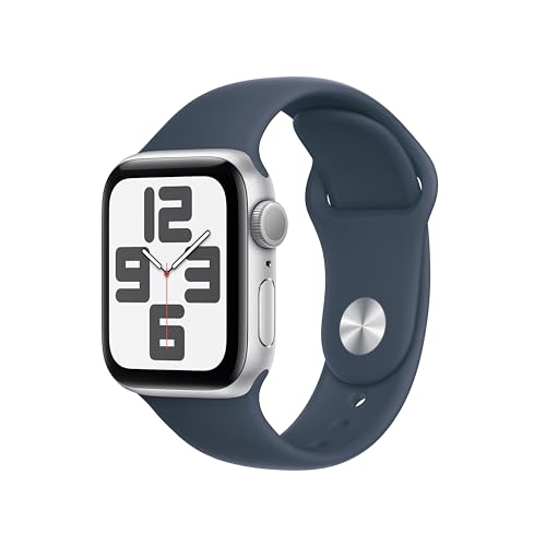 Apple Watch SE 2nd Generation (GPS) 40mm Silver Aluminum Case with Storm Blue Sport Band - M/L - MRE23LL/A