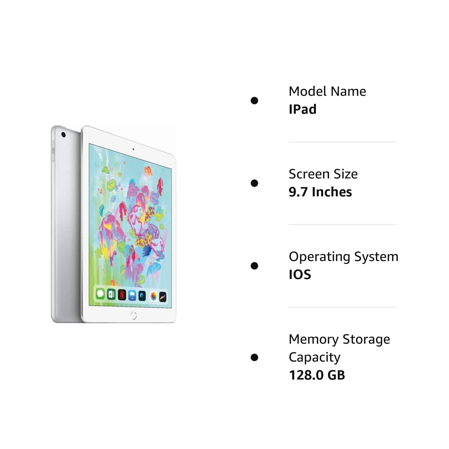 Apple iPad (9.7-inch, Wi-Fi, 128GB) - 2018 - Silver- MR7K2LL/A
