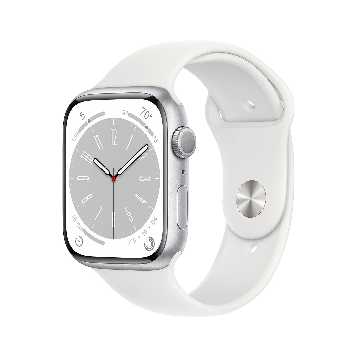 Apple Watch Series 8 GPS 45mm Aluminum Case w/ White Sport Band SM Silver - MP6P3LL/A