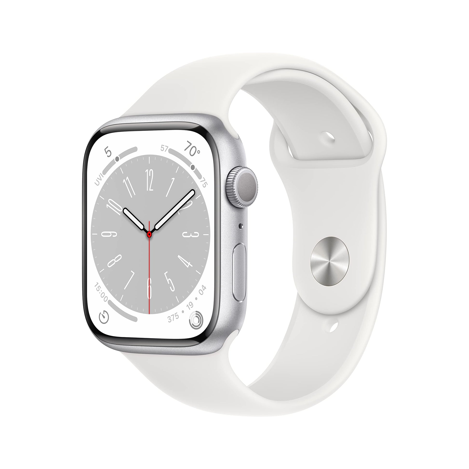 Apple Watch Series 8 GPS 45mm Aluminum Case w/ White Sport Band SM Silver - MP6P3LL/A