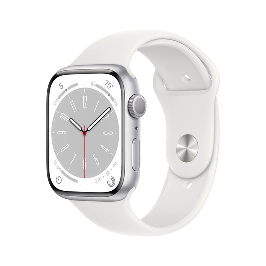 Apple Watch Series 8 GPS 45mm Aluminum Case w/ White Sport Band SM Silver - MP6P3LL/A