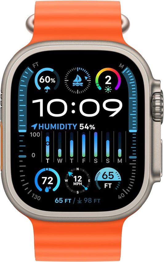 Apple Watch Ultra 2 (GPS + Cellular) 49mm Titanium Case with Orange Ocean Band with Blood Oxygen - MREH3LL/A