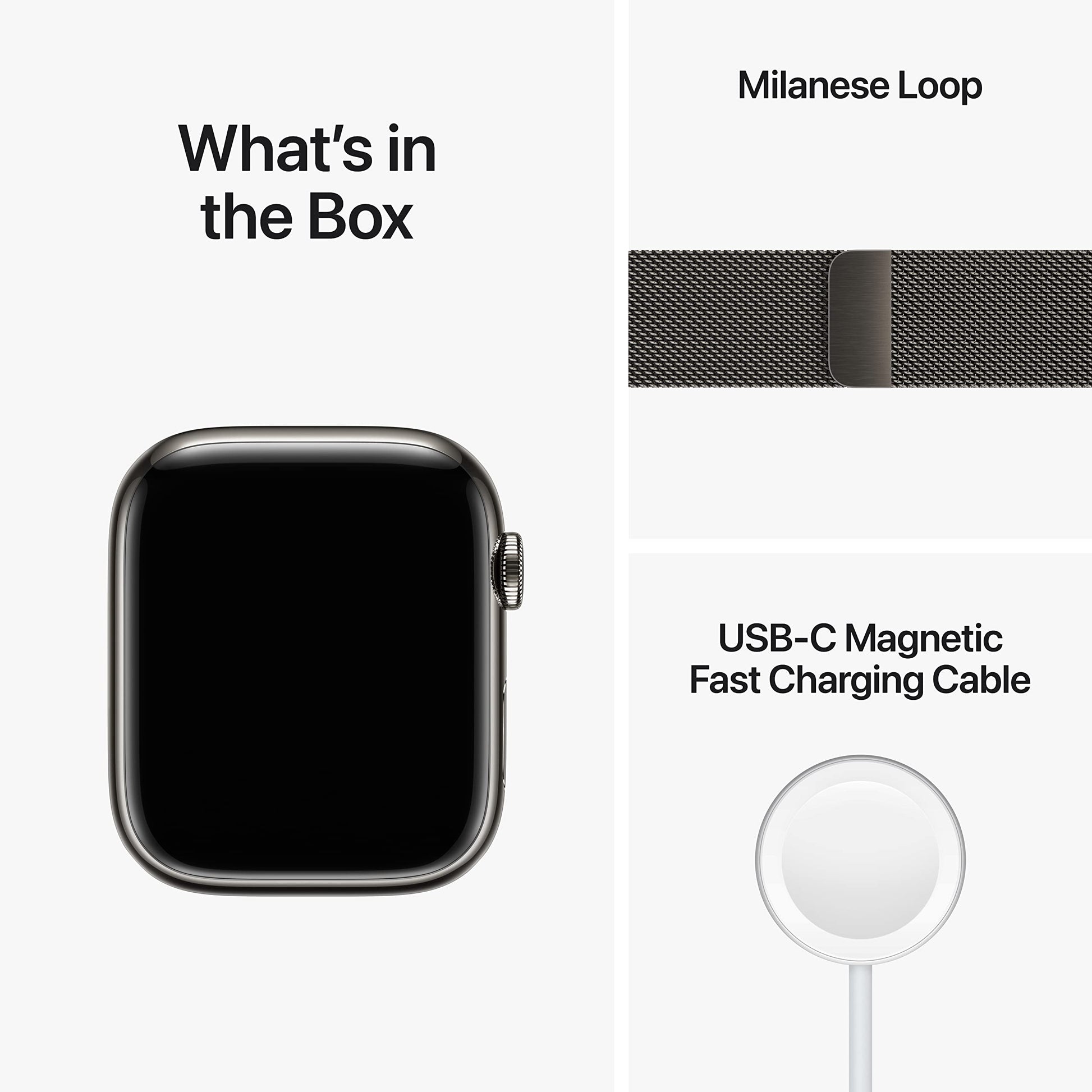 Apple Watch Series 8 [GPS + Cellular, 45mm] - Graphite Stainless Steel with Graphite Milanese Loop, One Size - MNKW3LL/A