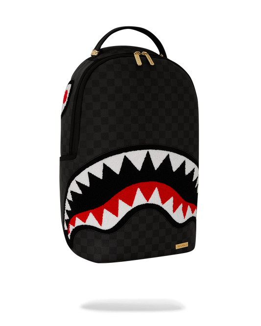 LIGHTS OUT SHARKS IN PARIS CHENILLE SHARK BACKPACK